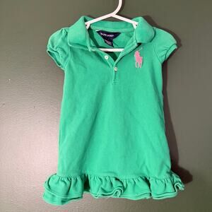 Vintage Y2K Girls Ralph Lauren Baby Polo Dress 12-18 mo Preppy Green Nautical